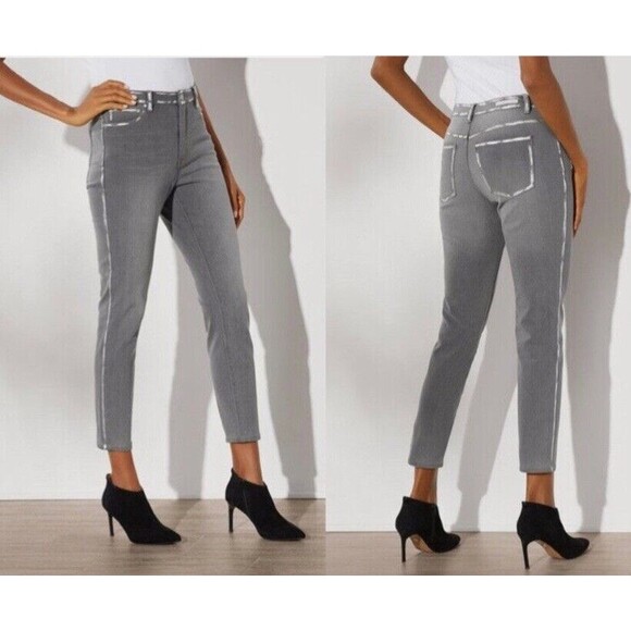 SOFT SURROUNDINGS Ultimate Denim High Rise Foil Trim Skinny Jeans Grey Soft 12 - Picture 1 of 14